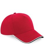 Beechfield Baumwolltwill 5-Panel Cap mit Paspel, Black/White One Size, CB25c – Classic Red/Black/White