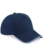 Beechfield Baumwolltwill 5-Panel Cap mit Paspel, Black/White One Size, CB25c – French Navy/Bright Royal/White
