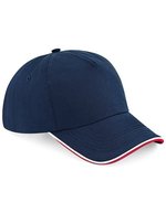 Beechfield Baumwolltwill 5-Panel Cap mit Paspel, Black/White One Size, CB25c – French Navy/Classic Red/White
