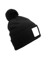 Appliqué Patch Pom Beanie – Nero/Bianco