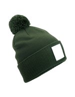 Appliqué Patch Pom Beanie – Verde oliva/Bianco