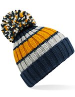 Beechfield Hygge Gestreifte Bommelmütze mit Futter, Black Cherry One Size, CB392 – Dijon Bleu