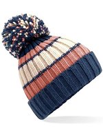 Beechfield Hygge Gestreifte Bommelmütze mit Futter, Black Cherry One Size, CB392 – Marshmallow Sundae