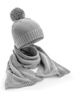 Beechfield Gestricktes Schal- und Beanie-Set – Light Grey Fleck