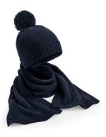Beechfield Gestricktes Schal- und Beanie-Set – Navy Fleck
