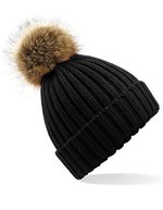 Beechfield Chunky Beanie mit abnehmbarem Bommel, Biscuit One Size, CB412 – Black