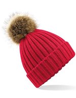 Beechfield Chunky Beanie mit abnehmbarem Bommel, Biscuit One Size, CB412 – Classic Red