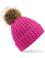 Beechfield Chunky Beanie mit abnehmbarem Bommel, Biscuit One Size, CB412 – Fuchsia