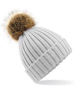 Beechfield Chunky Beanie mit abnehmbarem Bommel, Biscuit One Size, CB412 – Light Grey