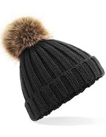 Beechfield Mütze mit Kunstpelz-Bommel für Kinder, Black One Size, CB412b – Bild 2