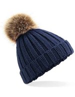 Beechfield Mütze mit Kunstpelz-Bommel für Kinder, Black One Size, CB412b – Blu navy