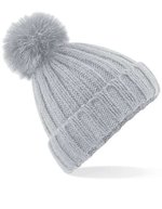 Beechfield Verbier Chunky Beanie mit abnehmbarem Bommel, Black One Size, CB413 – Light Grey
