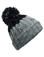Beechfield Apres Beanie mit Zopfmuster und Bommel, Azure Blue/Oxford Navy One Size, CB437 – Light Grey/Black