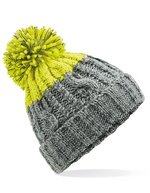 Beechfield Apres Beanie mit Zopfmuster und Bommel, Azure Blue/Oxford Navy One Size, CB437 – Light Grey/Citron