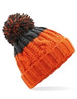 Beechfield Apres Beanie mit Zopfmuster und Bommel, Azure Blue/Oxford Navy One Size, CB437 – Orange/Graphite Grey