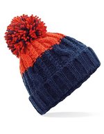 Beechfield Apres Beanie mit Zopfmuster und Bommel, Azure Blue/Oxford Navy One Size, CB437 – Oxford Navy/Fire Red