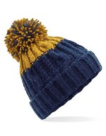 Beechfield Apres Beanie mit Zopfmuster und Bommel, Azure Blue/Oxford Navy One Size, CB437 – Oxford Navy/Mustard