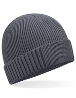 Beechfield Bio-Baumwolle Beanie mit Patch, Black One Size, CB438N – Graphite Gris