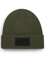 Beechfield Nachhaltiger Beanie mit Baumwoll-Patch, Black One Size, CB442R – Military Green/Black