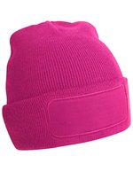 Beechfield Doppellagiges Strick Beanie mit Patch, Black One Size, CB445 – Fucsia