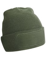 Beechfield Doppellagiges Strick Beanie mit Patch, Black One Size, CB445 – Verde oliva