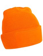 Beechfield Doppellagiges Strick Beanie mit Patch, Black One Size, CB445 – Arancione