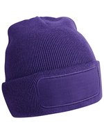 Beechfield Doppellagiges Strick Beanie mit Patch, Black One Size, CB445 – Viola