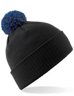 Beechfield Snowstar Beanie mit buntem Bommel – Black/Bright Royal