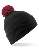 Beechfield Snowstar Beanie mit buntem Bommel – Black/Classic Red