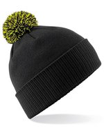 Beechfield Snowstar Beanie mit buntem Bommel – Black/Lime Green