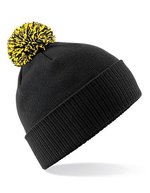 Beechfield Snowstar Beanie mit buntem Bommel, Black/White One Size, CB450 – Black/Yellow