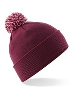 Beechfield Snowstar Beanie mit buntem Bommel, Black/White One Size, CB450 – Burgundy/Off White