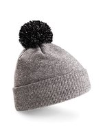 Beechfield Snowstar Beanie mit buntem Bommel, Black/White One Size, CB450 – Heather Grey/Black