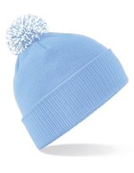 Beechfield Snowstar Beanie mit buntem Bommel, Black/White One Size, CB450 – Sky Blue/White