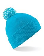 Beechfield Snowstar Beanie mit buntem Bommel, Black/White One Size, CB450 – Surf Blue/Off White