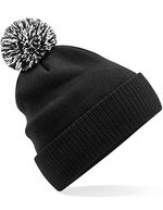 Beechfield Recycelte Snowstar Beanie mit Bommel – Black/White