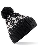 Beechfield Fair Isle Snowstar® Beanie mit Umschlag, Black/White One Size, CB456 – Nero/Bianco