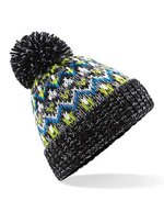 Beechfield Blizzard Bobble Beanie mit geometrischem Muster, Forager Fusion One Size, CB458 – Liquorice Zing