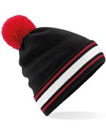 Beechfield Beanie mit abnehmbarem Bommel – Black/Classic Red/White