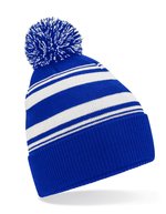 Beechfield Gestreifte Beanie aus Recycling-Polyester – Bright Royal/White