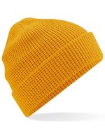 Beechfield Bio-Baumwolle Waffelstrick Beanie mit Umschlag, Black One Size, CB52N – Mustard