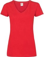 Fruit of the Loom V-Ausschnitt T-Shirt Baumwolle für Damen, White XS, F271N – Red
