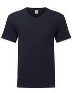 Fruit of the Loom V-Ausschnitt T-Shirt aus gekämmter Baumwolle, White S, F273 – Deep Navy