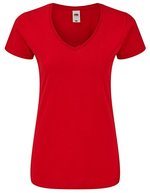 Fruit of the Loom T-Shirt 150 g/m² V-Ausschnitt für Damen, White XS, F274 – Red