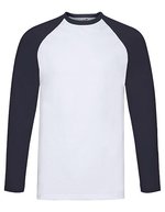 Fruit of the Loom Langarm Baseball T-Shirt mit Raglanärmeln, White/Black S, F296 – Bianco/Profondo Blu navy