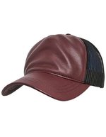 FLEXFIT Cappellino Trucker in pelle con retro in mesh, Maroon/Black One Size, FX6606LT – Granata/Nero