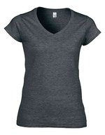 Gildan V-Ausschnitt T-Shirt Softstyle® für Damen, White S, G64V00L – Dark Heather