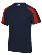 Just Cool Kontrast Cool T-Shirt mit Raglan-Ärmeln, Arctic White/Fire Red S, JC003 – Blu navy francese/Rosso fuoco
