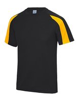 Just Cool Kontrast Cool T-Shirt mit Raglan-Ärmeln, Arctic White/Fire Red S, JC003 – Jet Nero/Oro