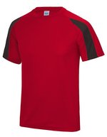 Just Cool Contrast Cool T-Shirt Raglan-Ärmel für Kinder – Fire Red/Jet Black